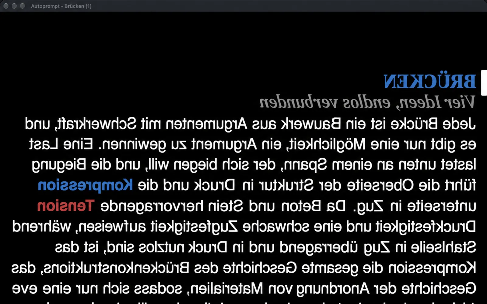 Das doppelte Prompt-Fenster mit seinem Text, der von links nach rechts gespiegelt ist