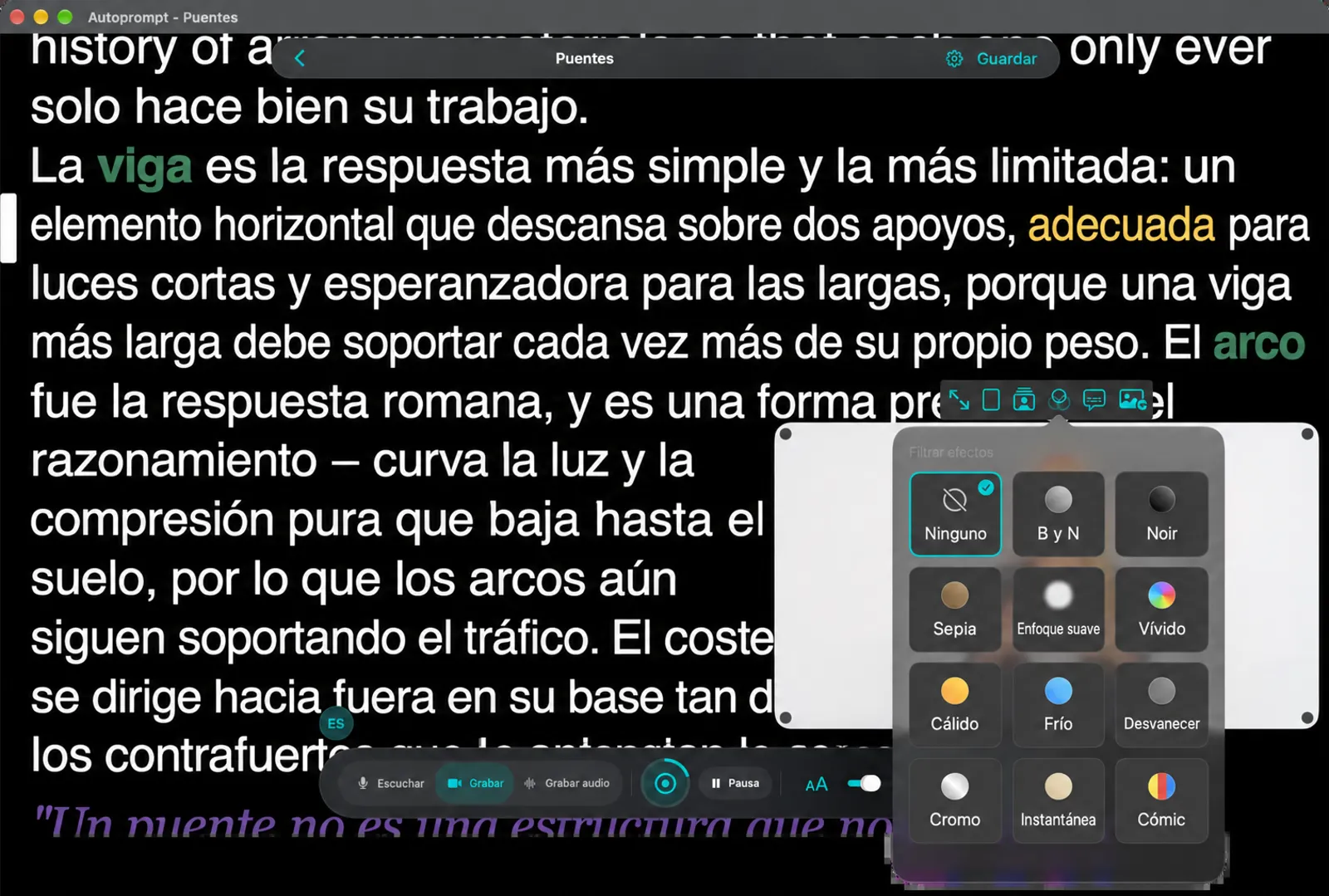 Selector de filtros con doce estilos: Ninguno, B&W, Noir, Sepia, Enfoque suave, Vívido, Cálido, Frío, Desvanecido, Chrome, Instantáneo y Cómic