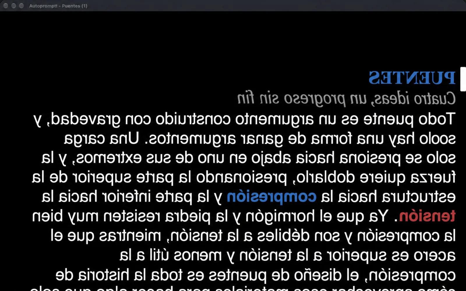 La ventana de recordatorio duplicada con su texto reflejado de izquierda a derecha