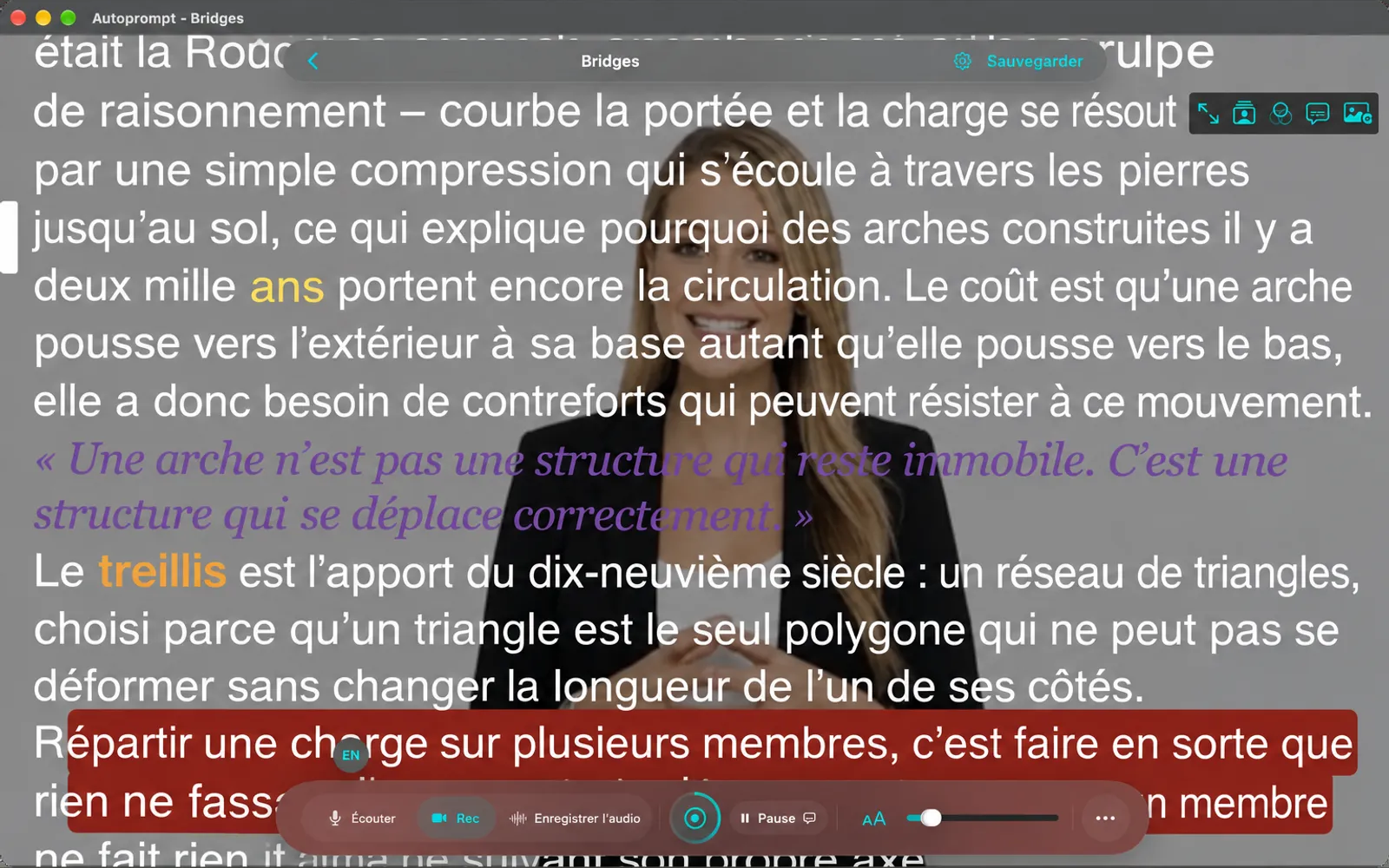 La caméra remplissant toute la fenêtre avec le texte du script posé dessus