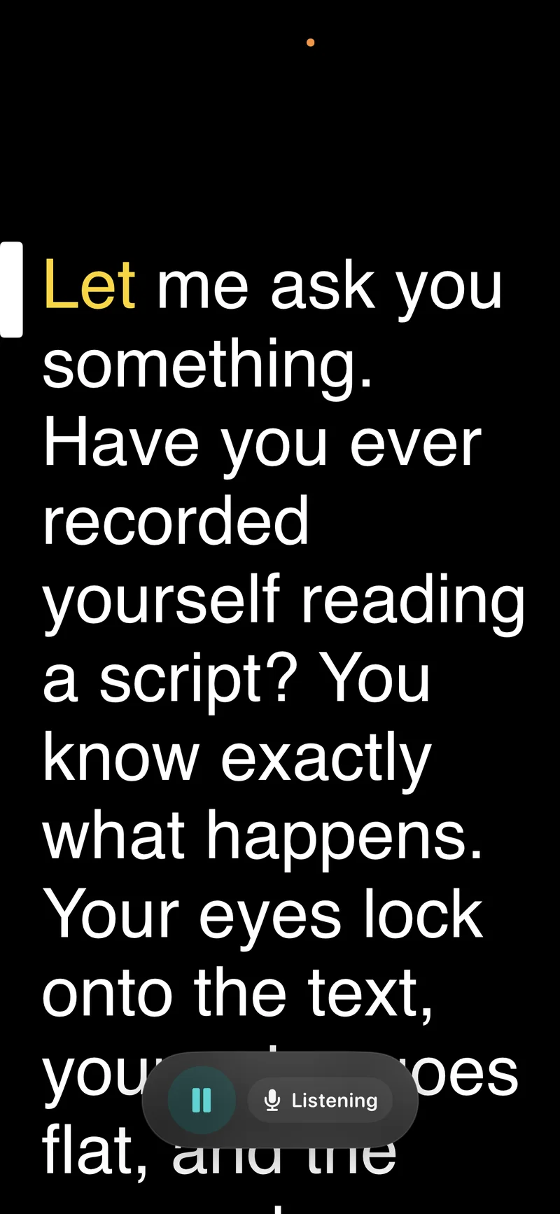 Autoprompt on iPhone in Listen mode with the highlighted word and the collapsed toolbar