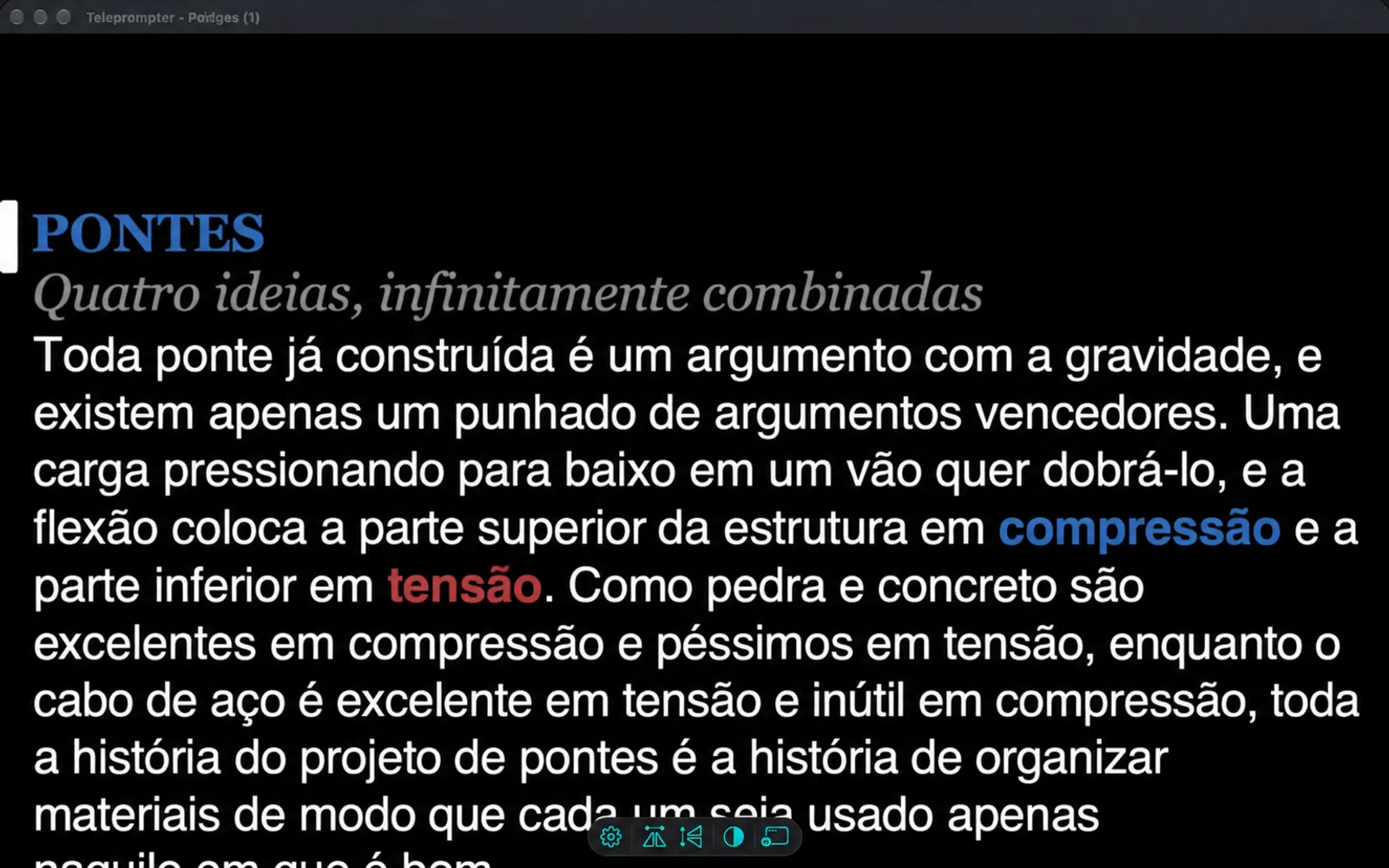 A janela duplicada do prompt mostrando o mesmo script que a janela principal, com uma pequena barra de cinco botões na parte inferior.
