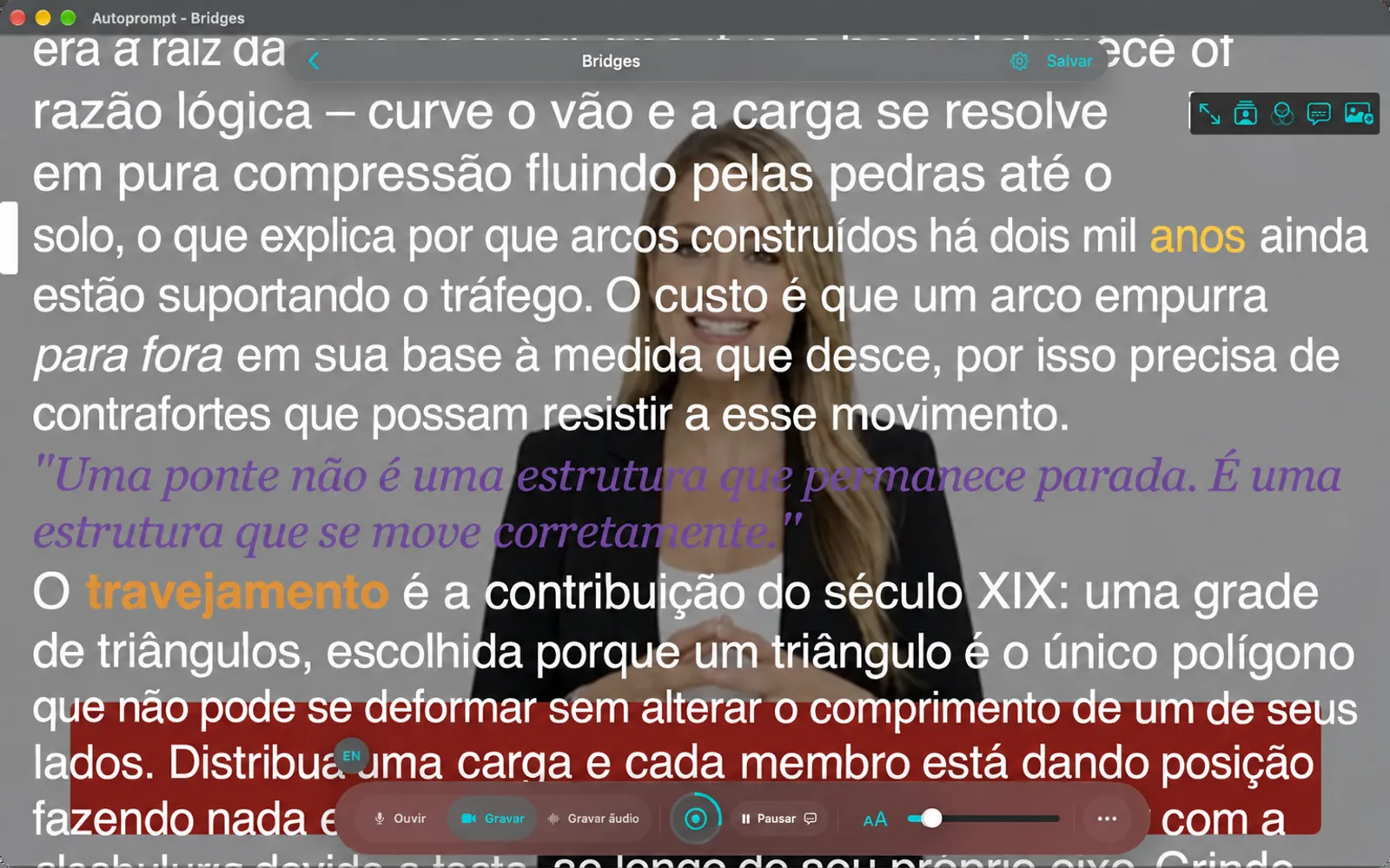 Câmera preenchendo toda a janela com o texto do script sobreposto a ela
