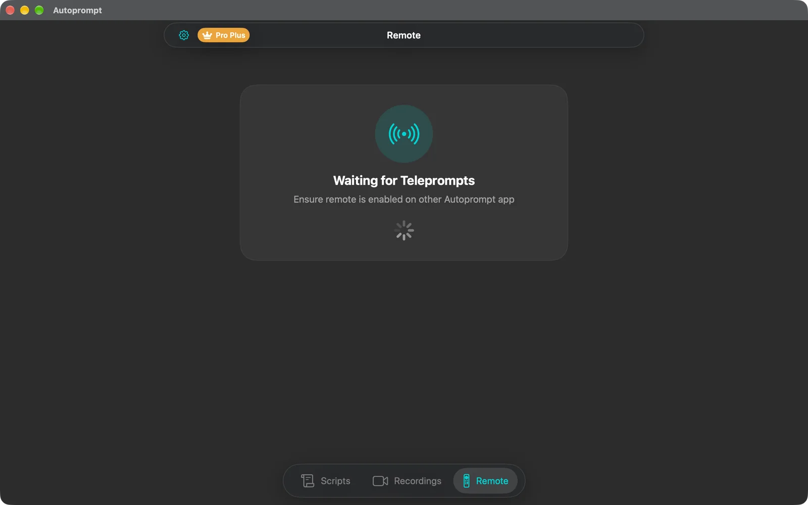 Remote tab showing Waiting for Teleprompts while it looks for other devices