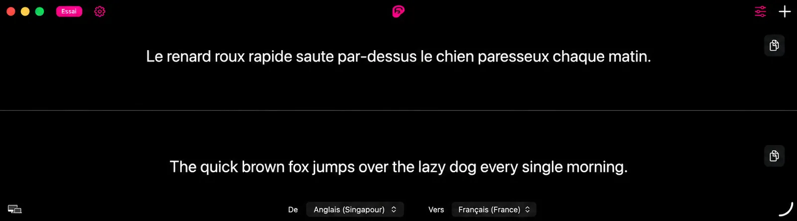La fenêtre de sous-titre se divise horizontalement, le texte traduit au-dessus d'une fine règle et le texte dans la langue originale en dessous.