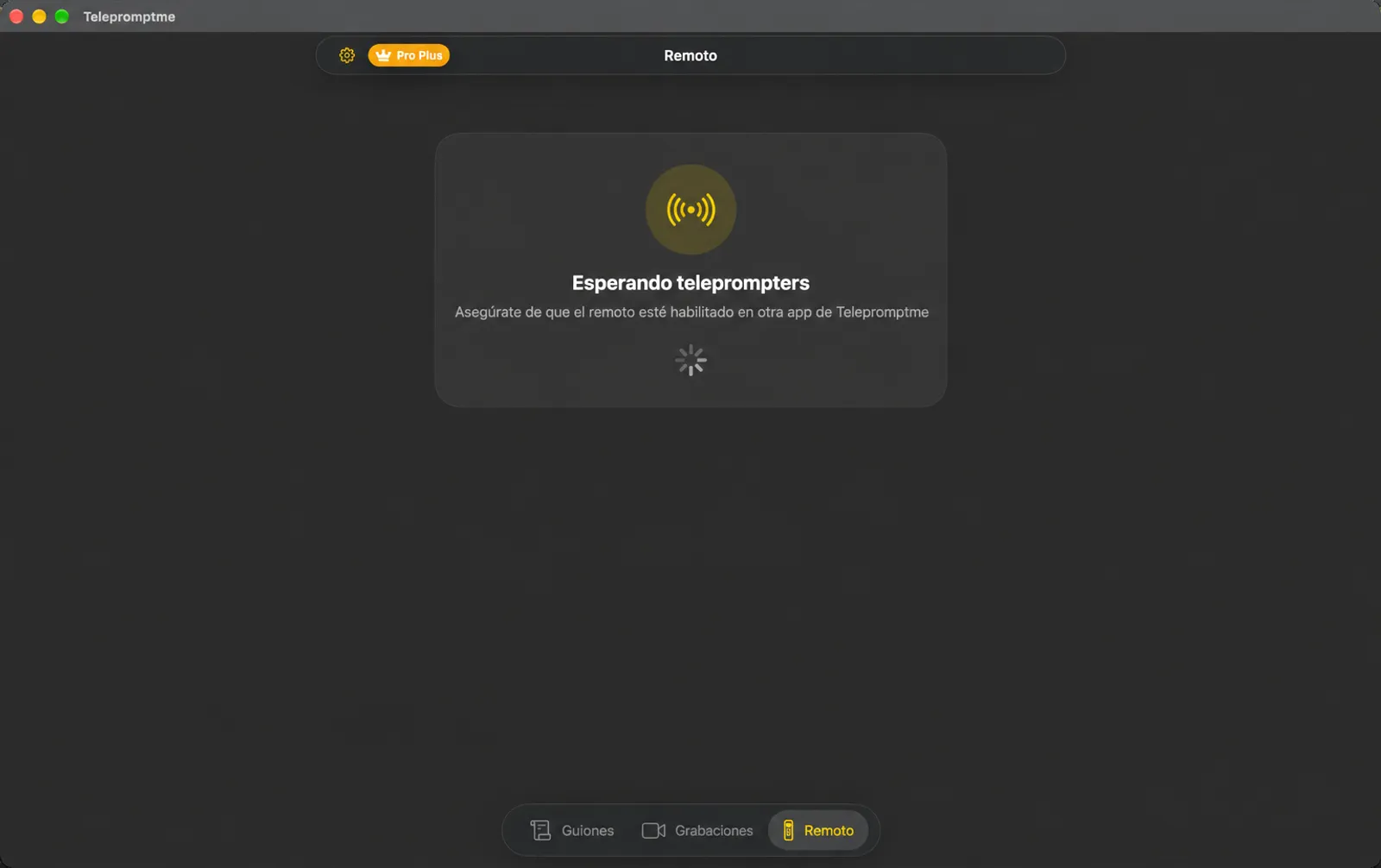 La pestaña Remoto que muestra Esperando telepromesas mientras busca en la red local