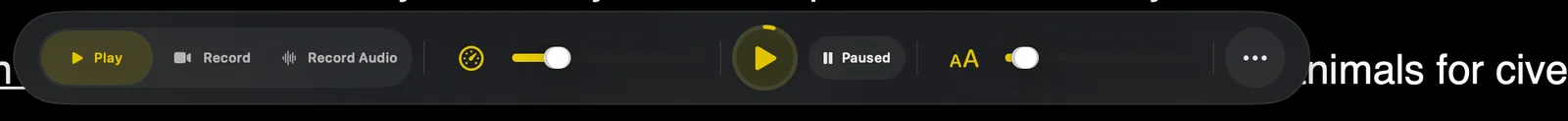 The dock's font mode button and its slider on the teleprompter screen
