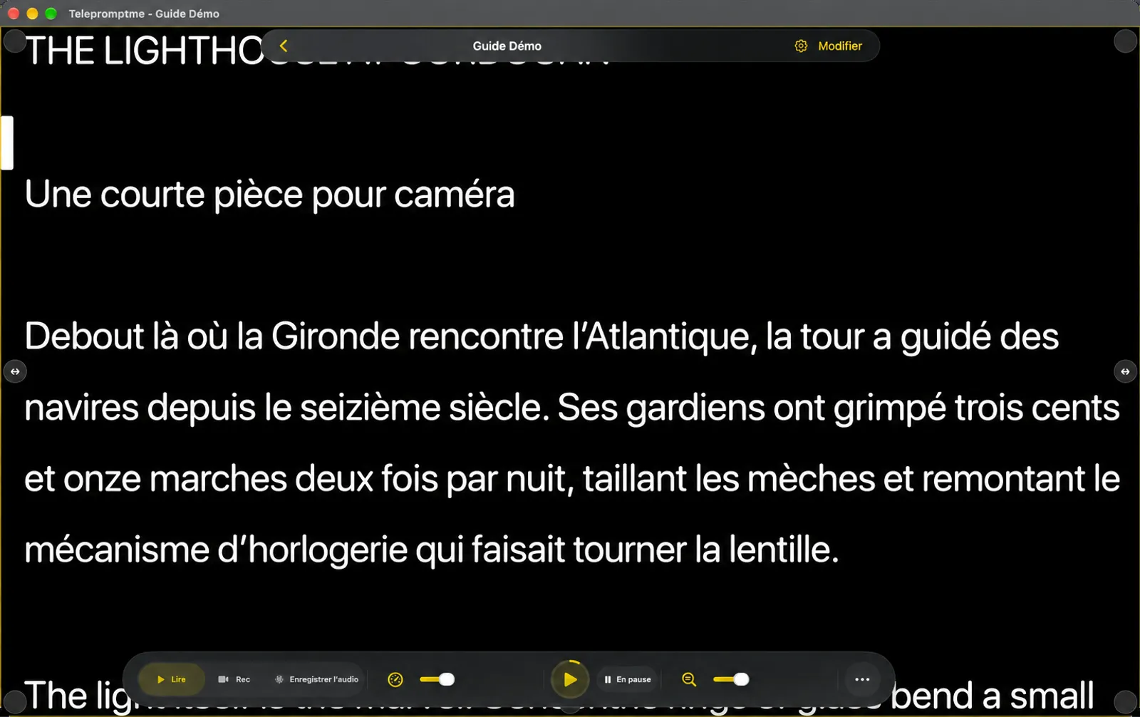 Le téléobjectif avec les marges ajustées activées, affichant des poignées de glissement aux bords et aux coins de la zone de texte