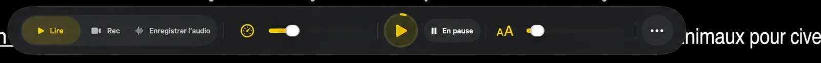 Le bouton de mode de police du dock et sa glissière sur l'écran du téléobjectif