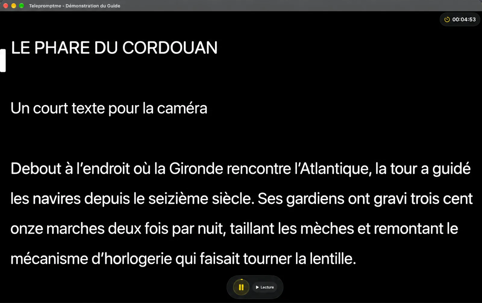 Le téléobjectif qui tourne en mode Minuteur, l'horloge qui compte à rebours et le dock qui s'effondre sur un bouton de pause et le statut de lecture