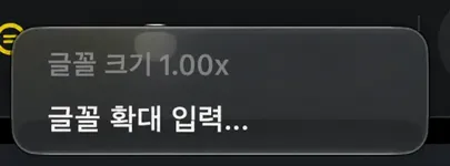 현재 값을 표시하고 Enter 글꼴 확대 아이템을 보여주는 텍스트 크기 아이콘의 컨텍스트 메뉴