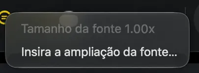 O menu de contexto no ícone de tamanho da fonte, mostrando o valor atual e um item de ampliação de fonte Enter