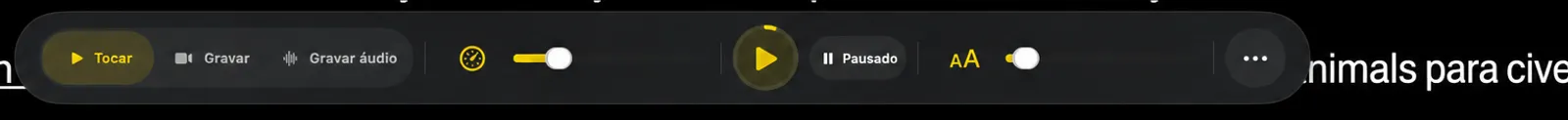 O botão de modo de fonte do dock e seu controle deslizante na tela do teleprometor