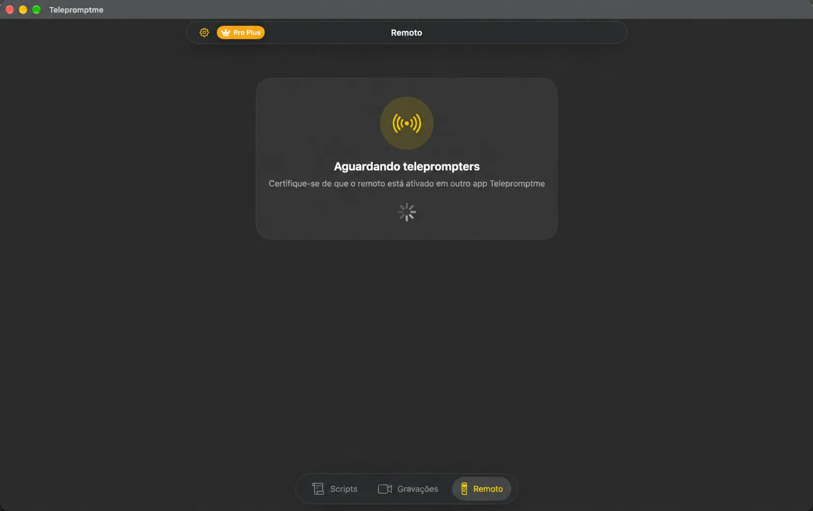 A aba Remoto mostrando Esperando por teleprompts enquanto ele procura na rede local