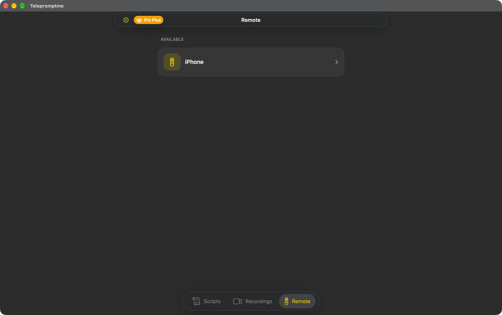 The Remote tab listing an available iPhone to connect to
