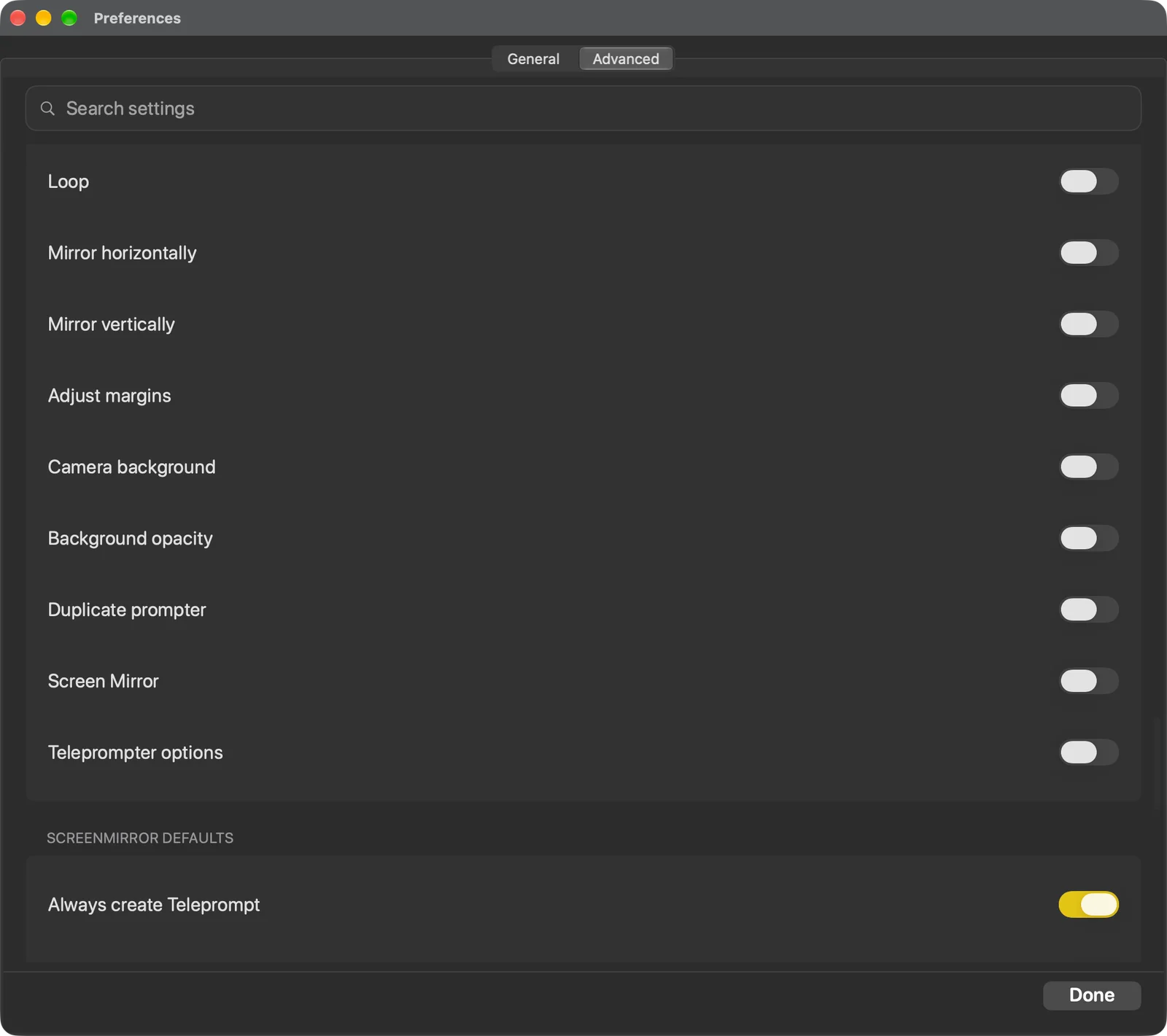 The Dock Buttons settings card listing the actions that can be promoted onto the dock