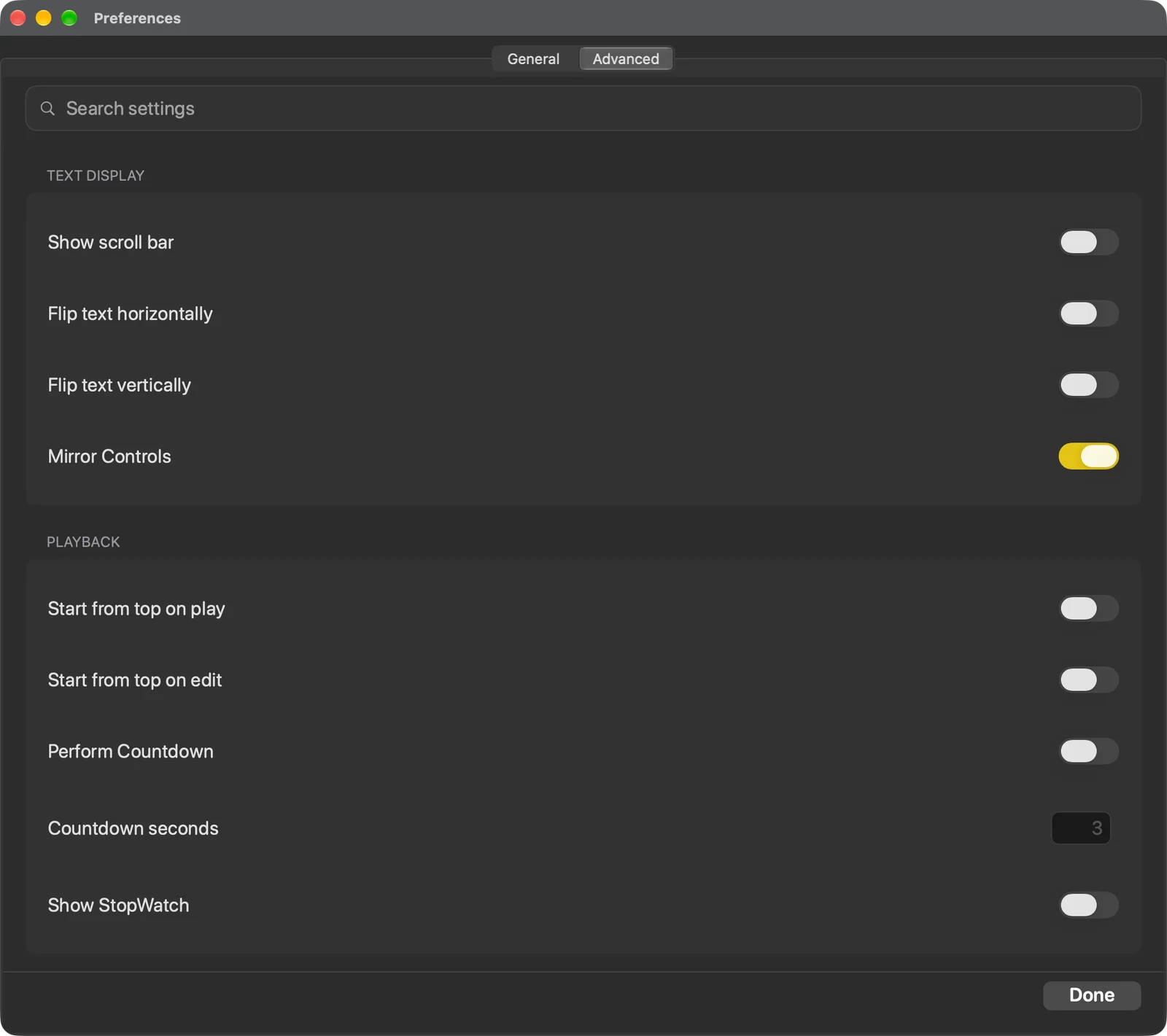 The Text Display and Playback settings cards
