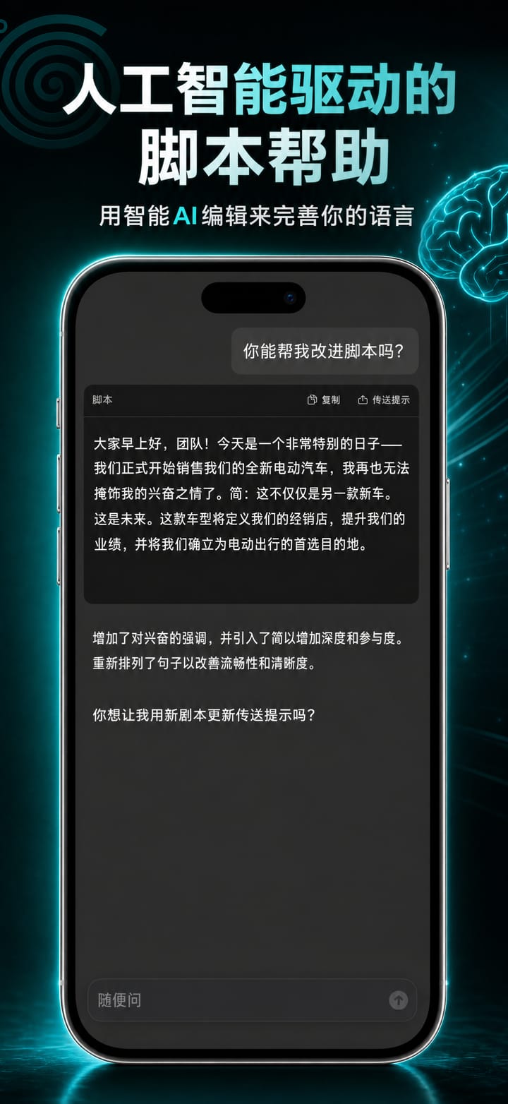 iPhone 上的 Autoprompt 中，AI 助手正在优化脚本