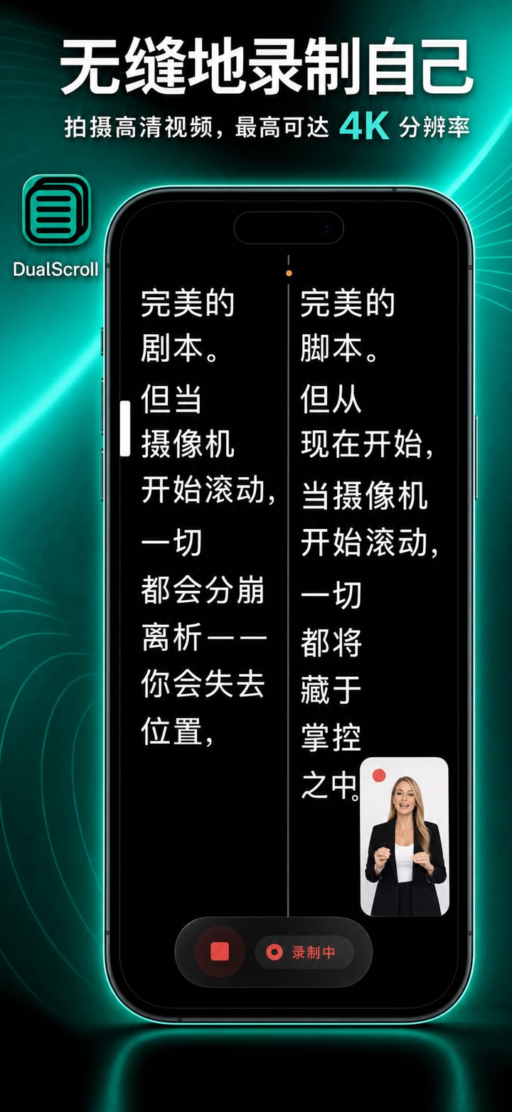 在 iPhone 上用 DualScroll 一边读脚本一边录制视频