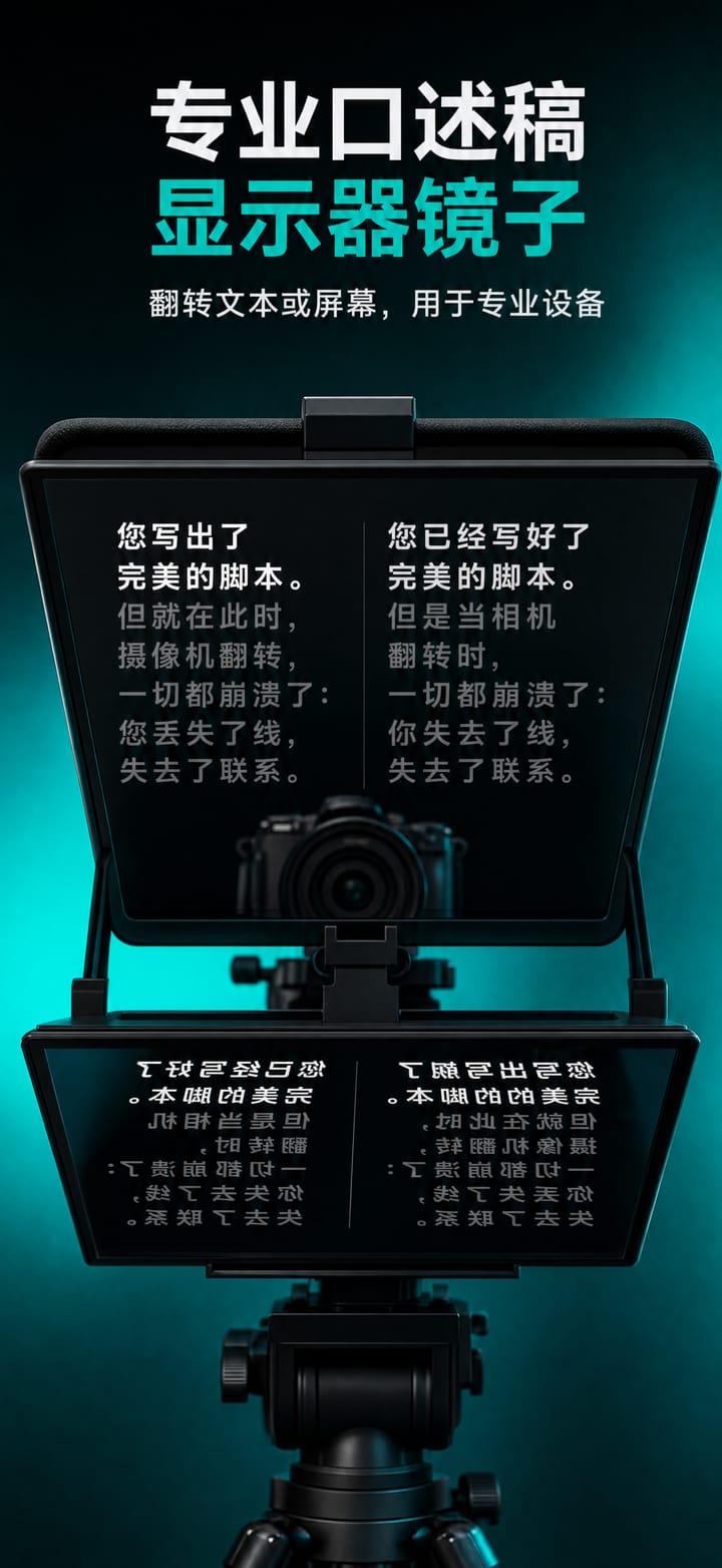 DualScroll 在分光镜提词器支架上显示镜像文字