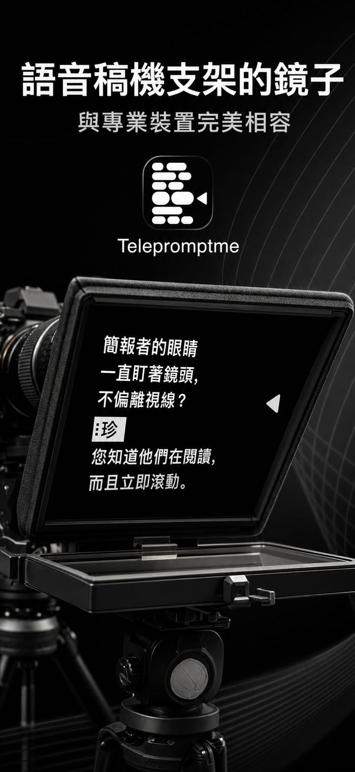 Telepromptme 在分光鏡讀稿機支架上顯示鏡像文字